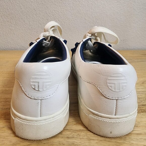 Tory Sport Shoes Womens Size 7.5 White Navy Leather Lace Up Low Top Sneakers - Picture 3 of 10